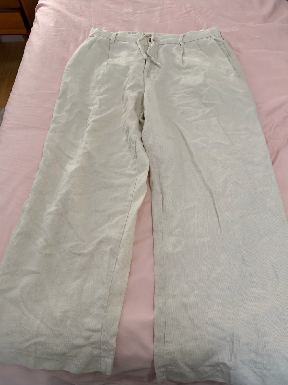 H&M Men’s Light Beige Wide-Leg Linen-Blend Chinos